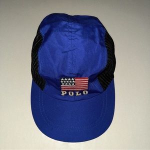 Ralph Lauren Polo Sport Cap Hat 5 Panel USA Flag Mesh Nylon RARE Vintage OTH